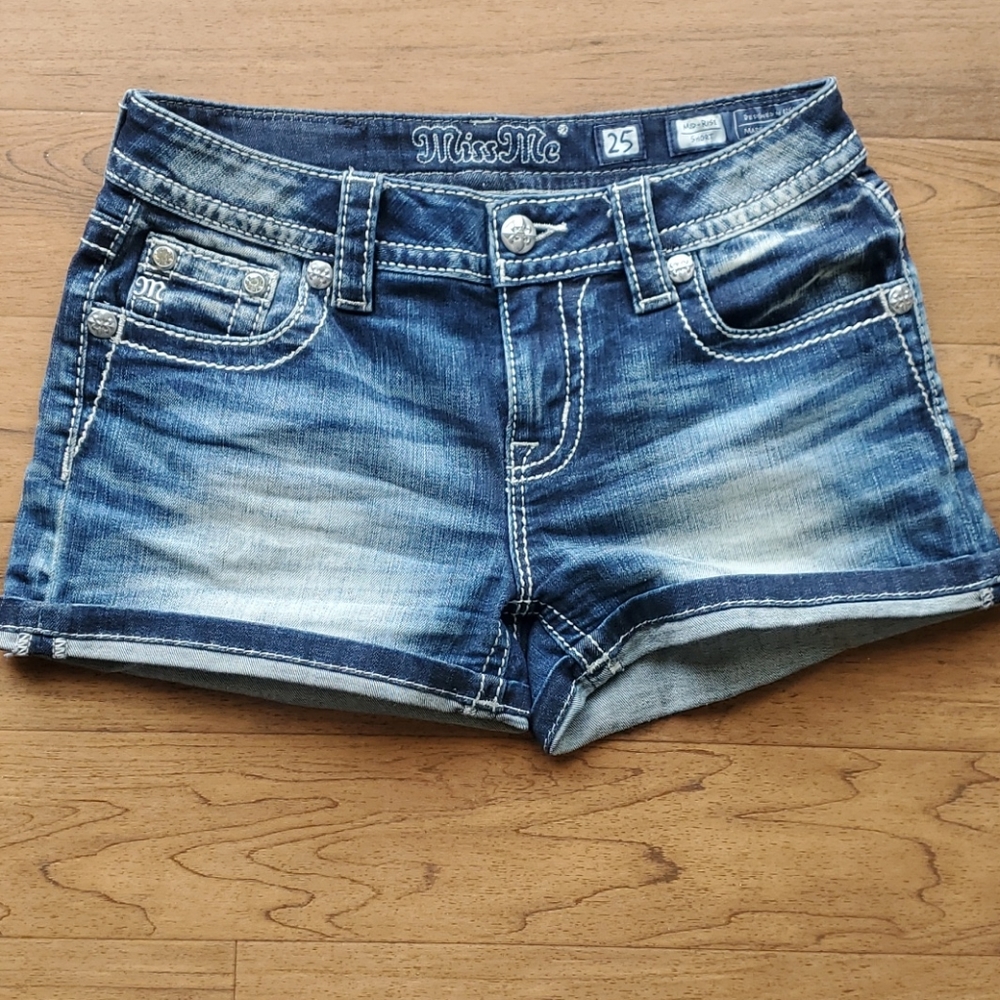 Miss Me Women's Blue Distressed Denim Jean Shorts